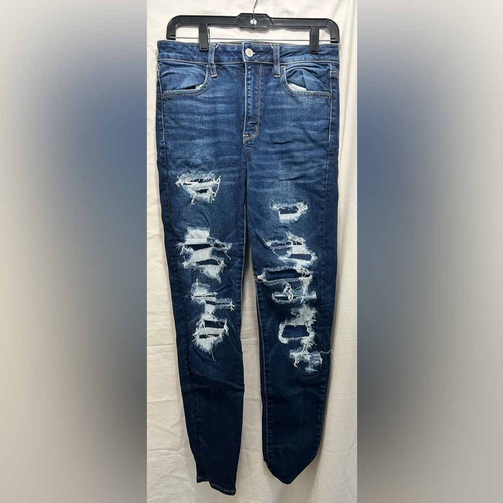 AE American Eagle super stretch skinny patched distressed skinny jeans